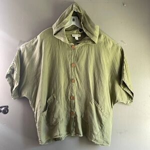 Coldwater Creek’s Easy Linen Jacket Hood‎ Sz 1X Olive Green Summer Cottagecore